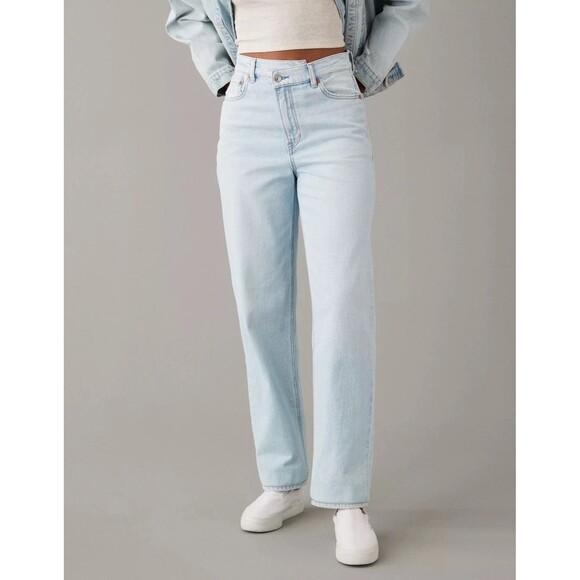 American Eagle Outfitters Denim - American Eagle Baggy Straight Jeans Womens 6 Long Blue Light Wash Strigid